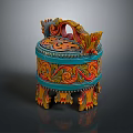 Colorful Carved Decorative Storage Box With Intricate Patterns And Ornate Design