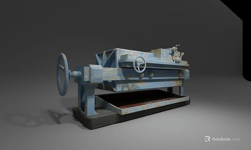 Vintage Industrial Lathe Machine with Blue Painted Body Large Hand Wheels and Solid Metal Base 3d model 
