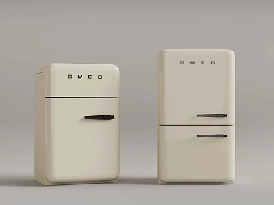 White Retro Style Smeg Refrigerators In Two Different Sizes And Vintage Design 3d model