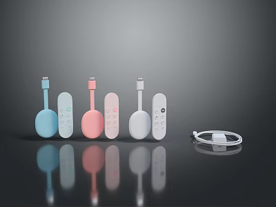 Blue Pink White Computer Charging Adapters With Buttons And Data Cable 3d model