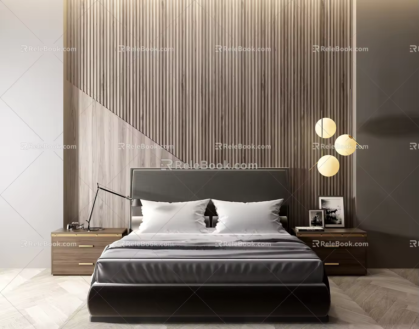 Modern background double bed 3d model