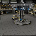 Futuristic Sci-Fi Indoor Facility With Central Tower Industrial Equipment And Tiled Floor
