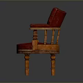 Classic Single Armchair With Red Upholstery Wooden Armrests And Tufted Backrest