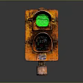Rusty Orange Traffic Light Featuring Green Illuminated Signal And Metal Base