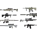 Various Firearms Types with Different Designs Colors and Functional Features