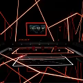 Modern KTV Room Interior With Neon Lights Large Screen And Sound System