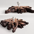 Natural Tree Root Coffee Table With Dark Brown Texture And White Ornament 3d model