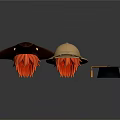 Different Types of Hats Including Wide Brim Explorer and Graduation Cap with Orange Hair