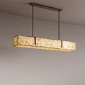 Modern Rectangular Chandelier With Beige Marble Texture Hanging From Gray Ceiling 3d model