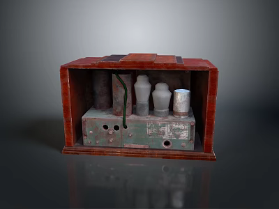 Vintage Electronic Device Red Frame Box With Cylindrical Components And Metal Elements 3d model