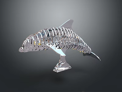 Abstract Silver Metallic Dolphin Skeleton Art Sculpture for Modern Decor 3d model