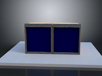 Two Blue Screens Side by Side Placed On White Platform With Gray Background 3d model