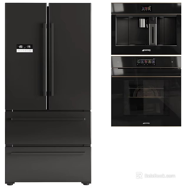 Modern Black Refrigerator Cabinet With Sleek Design For Contemporary Kitchen Interior 3d model 