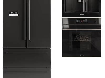 Modern Black Refrigerator Cabinet With Sleek Design For Contemporary Kitchen Interior 3d model
