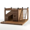 Wooden Pet House Design With Ladder Fence Paw Prints And Bowls