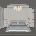 Elegant Bedroom Interior With Light Gray Walls Brass Crystal Chandelier And Built-in White Wardrobes