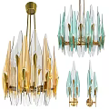 Modern Gold and Green Glass Leaf Shaped Chandeliers with Elegant Interior Design
