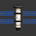 Orbital Satellite Equipment With Multiple Blue Solar Panels Main Body And Dome Antenna Structure