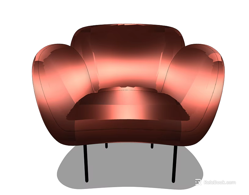Modern Copper Single Sofa With Curved Armrests Rounded Design And Metal Legs 3d model