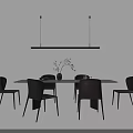 Modern Dining Table Set With Multiple Chairs Pendant Light And Decorative Vase Plant 3d model