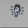 Sci-Fi Character With Pink Hair And Mechanical Ring Structure Featuring Floating Purple Blue Lights