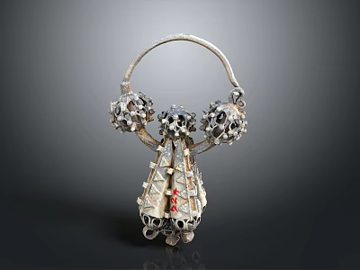 Decorative Metal Hanging Ornament With Intricate Filigree Design And Red Accent 3d model