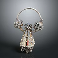 Decorative Metal Hanging Ornament With Intricate Filigree Design And Red Accent