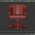 Green Leather Office Chair With Wooden Armrests And Rolling Wheels Base