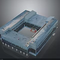 Square Atrium Building With Blue Exterior Multi Storey Structure And Central Red Vehicle