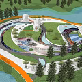 Scenic Waterfront Landscape Design With Spiral Walkway Green Space And Recreational Areas