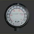 Circular Metal Casing Pressure Gauge With Red Scale And White Pointer 3d model