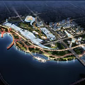 Aerial Planning of Waterfront Urban Area with Modern Buildings Green Spaces and Bridges