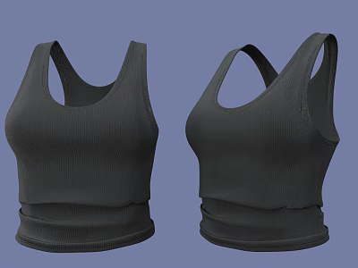 Black Ribbed Cropped Tank Tops with Sleeveless Design and Fitted Silhouette 3d model