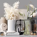 Minimalist Modern Decorative Ornament Set Featuring Pampas Grass White Vase Table Lamp Clock And Diffuser