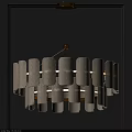 Modern Hanging Chandelier With White Slatted Panels And Gold Metal Frame Design