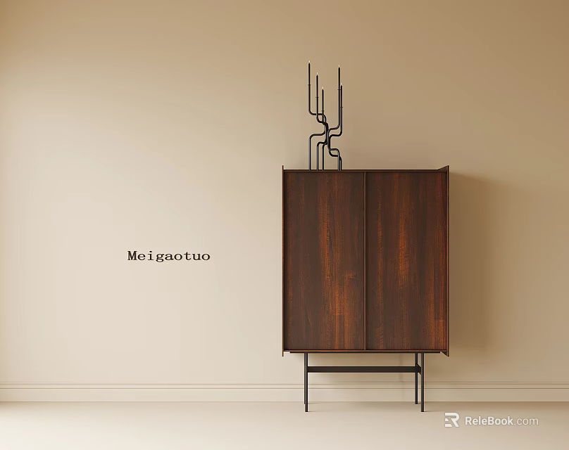 Modern Wooden Entryway Side Cabinet With Cabinet Doors And Metal Legs 3d model 