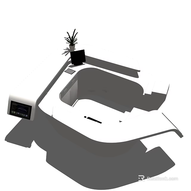 Modern Curved Reception Desk With Laptop Potted Plant And Digital 3d model 
