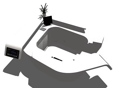 Modern Curved Reception Desk With Laptop Potted Plant And Digital 3d model