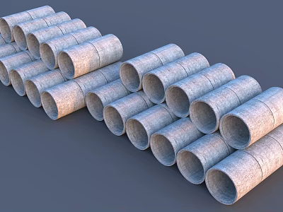Multiple Gray Concrete Pipes Neatly Stacked As Construction Building Components 3d model