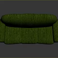 Green Three Seater Sofa With Curved Armrests And Red Wooden Legs