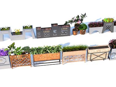 Creative Garden Planters With Various Designs Wooden Metal Frames And Lush Plants 3d model