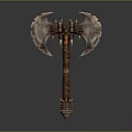 Medieval Battle Axe With Double Blades Spiked Design And Wooden Handle 3D Rendering