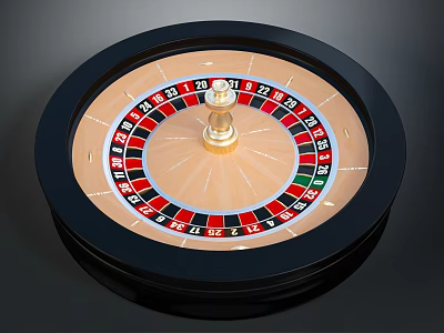 Roulette Wheel As Living Item With Circular Black Frame Gold Center Red Black Numbered Pockets 3d model