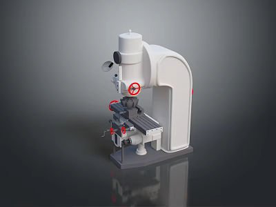 Industrial Machine Tool With Vertical Column Worktable And Red Marked Components 3d model