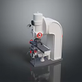 Industrial Machine Tool With Vertical Column Worktable And Red Marked Components