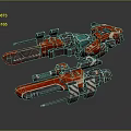 Red Mechanical Weapon Design With Dual Barrels And Metallic Components 3d model