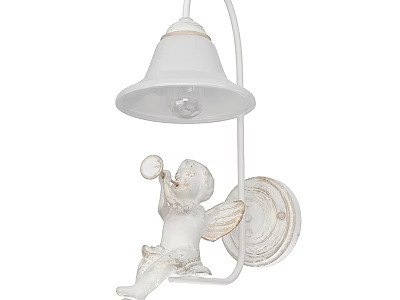 White Vintage Wall Lamp With Bell Shaped Shade And Cherub Decoration 3d model
