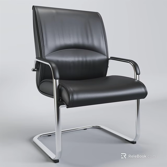 Modern Black Leather Office Chair With Metal Frame And Comfortable Seat 3d model 
