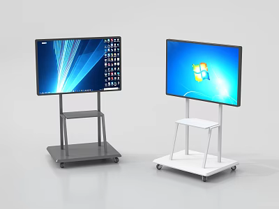 Public Facility Interactive Display Stands With Wheeled Mobile Gray And White Frames 3d model