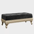 Elegant Black Leather Tufted Ottoman Bench With Gold Carved Legs